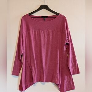 Ellen Tracy Pink Ribbed Tunic Top Large Scoop Neck Swing Stretch Blouse Cozy